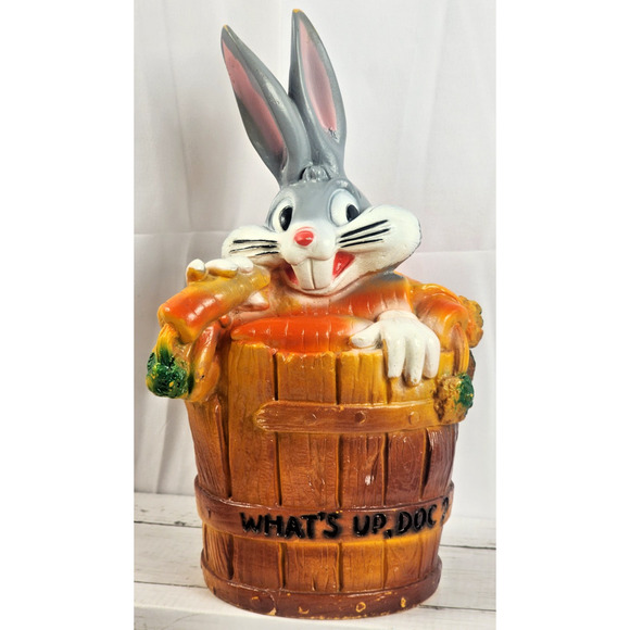 Bugs Bunny 'What's Up, Doc?', 13" Tall Plastic Bank w/Plug, Homecraft Prod., VTG - Picture 1 of 16